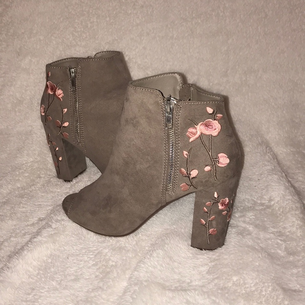 Women Floral Ankle Peep Toe Booties